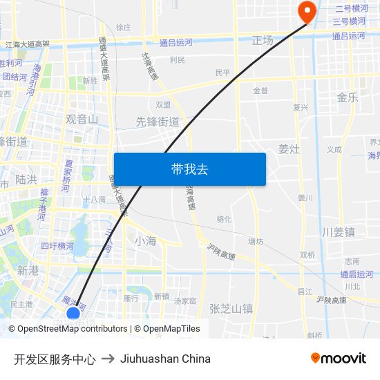 开发区服务中心 to Jiuhuashan China map