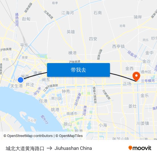 城北大道黄海路口 to Jiuhuashan China map