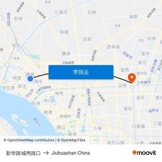 新华路城闸路口 to Jiuhuashan China map