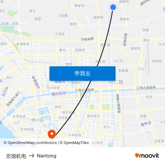 宏德机电 to Nantong map