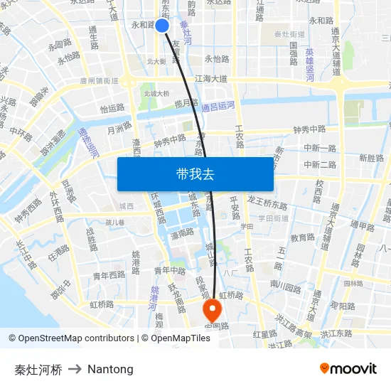 秦灶河桥 to Nantong map