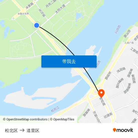 松北区 to 道里区 map