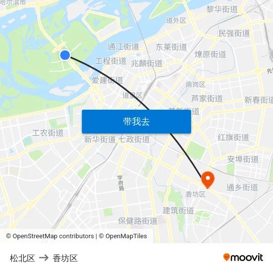 松北区 to 香坊区 map