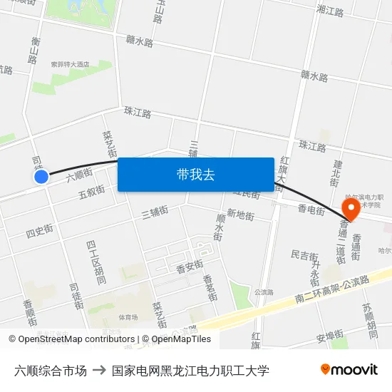 六顺综合市场 to 国家电网黑龙江电力职工大学 map