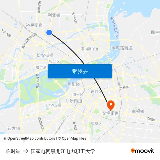 临时站 to 国家电网黑龙江电力职工大学 map