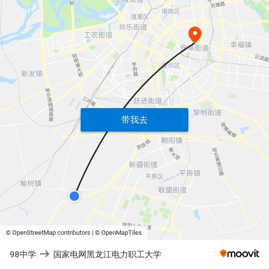 98中学 to 国家电网黑龙江电力职工大学 map