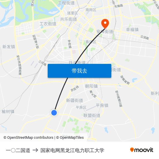 一〇二国道 to 国家电网黑龙江电力职工大学 map