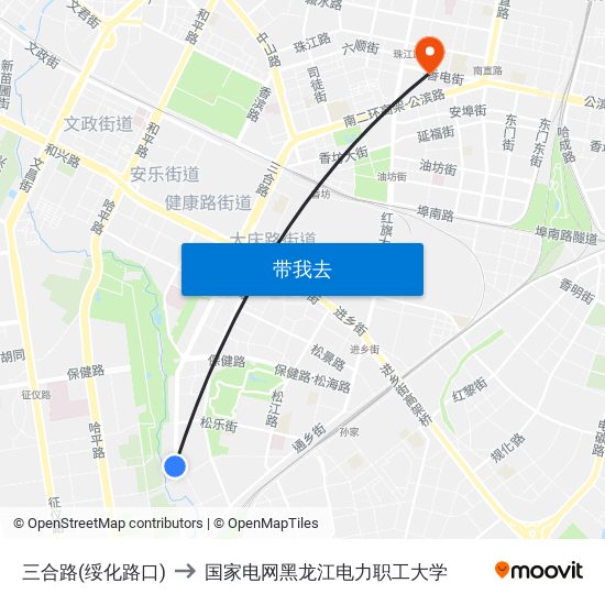 三合路(绥化路口) to 国家电网黑龙江电力职工大学 map