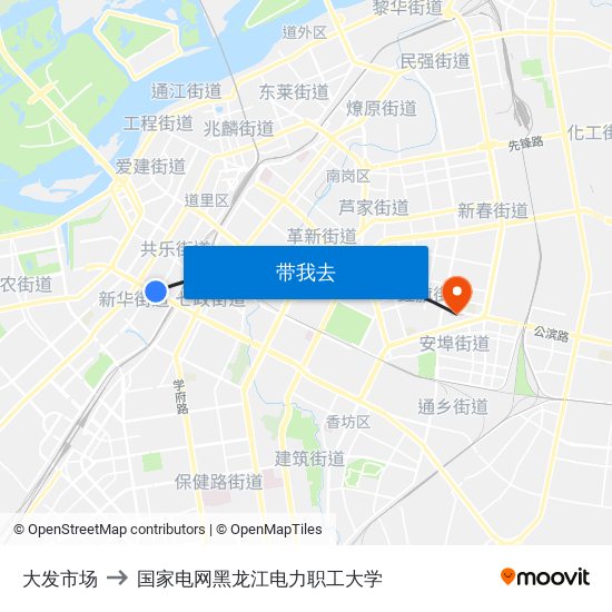 大发市场 to 国家电网黑龙江电力职工大学 map