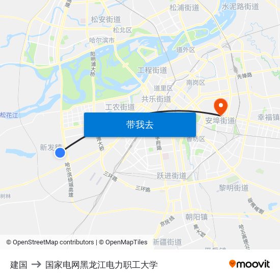 建国 to 国家电网黑龙江电力职工大学 map