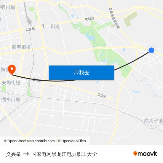 义兴泉 to 国家电网黑龙江电力职工大学 map