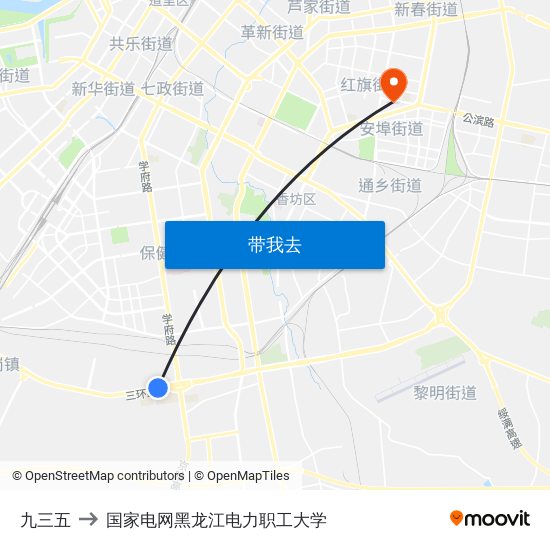 九三五 to 国家电网黑龙江电力职工大学 map