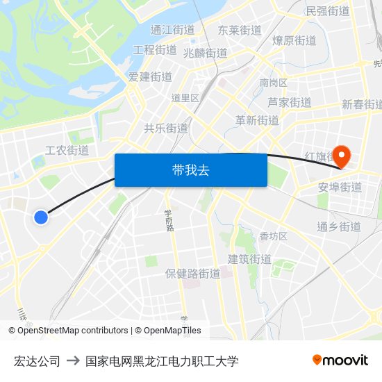 宏达公司 to 国家电网黑龙江电力职工大学 map