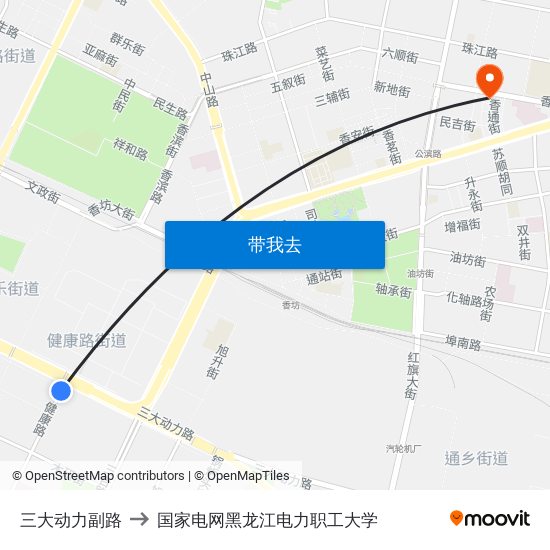 三大动力副路 to 国家电网黑龙江电力职工大学 map