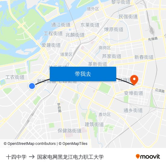 十四中学 to 国家电网黑龙江电力职工大学 map