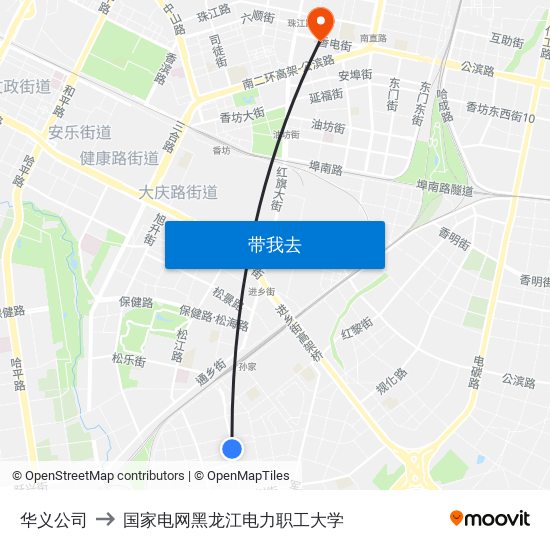 华义公司 to 国家电网黑龙江电力职工大学 map