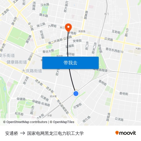 安通桥 to 国家电网黑龙江电力职工大学 map