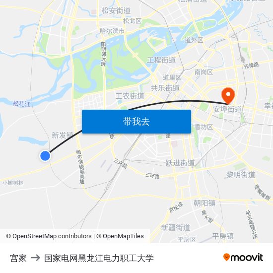 宫家 to 国家电网黑龙江电力职工大学 map