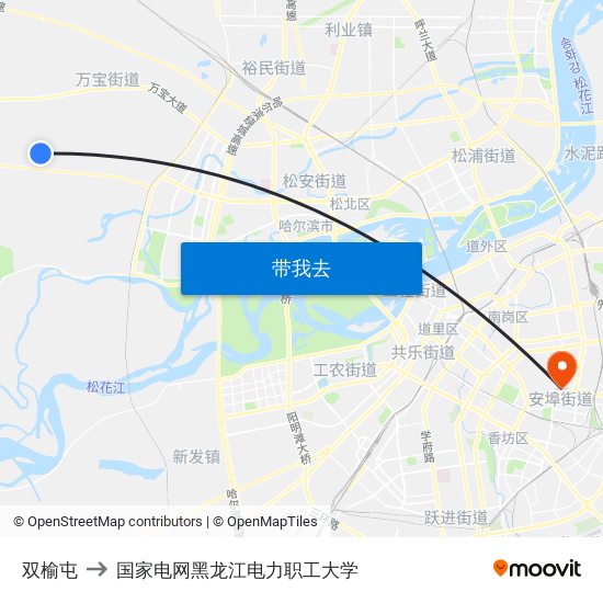 双榆屯 to 国家电网黑龙江电力职工大学 map