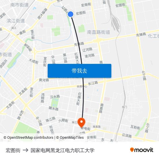 宏图街 to 国家电网黑龙江电力职工大学 map