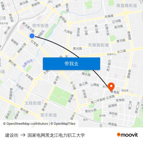 建设街 to 国家电网黑龙江电力职工大学 map