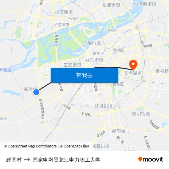 建国村 to 国家电网黑龙江电力职工大学 map