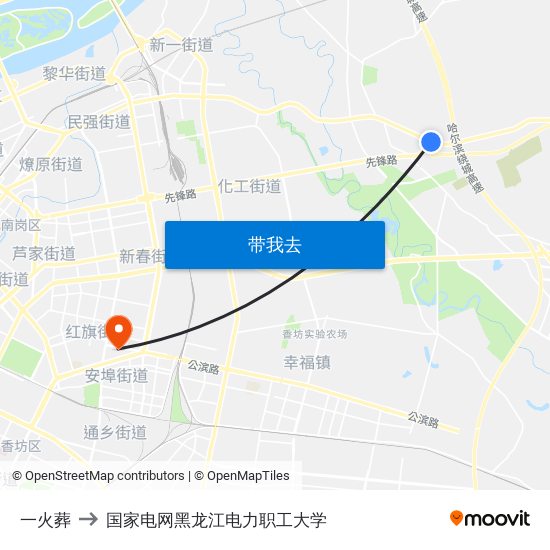 一火葬 to 国家电网黑龙江电力职工大学 map