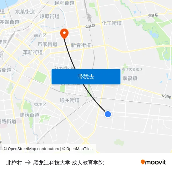 北柞村 to 黑龙江科技大学-成人教育学院 map