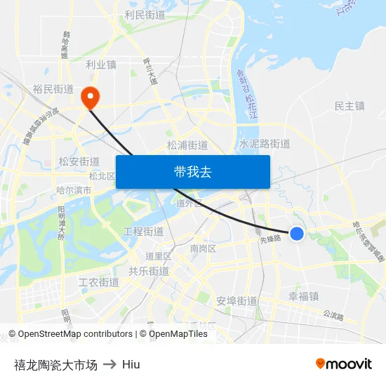 禧龙陶瓷大市场 to Hiu map