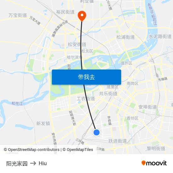 阳光家园 to Hiu map