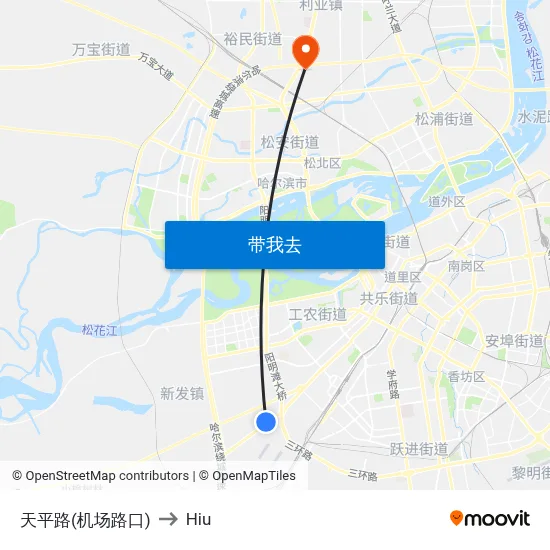天平路(机场路口) to Hiu map