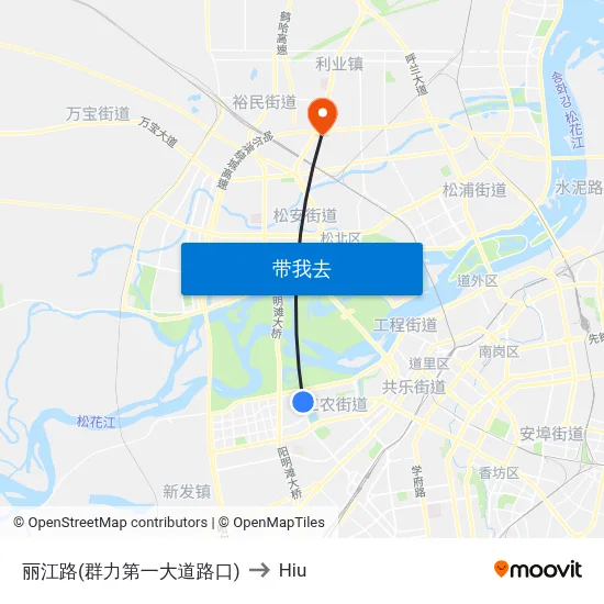 丽江路(群力第一大道路口) to Hiu map