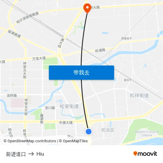 前进道口 to Hiu map