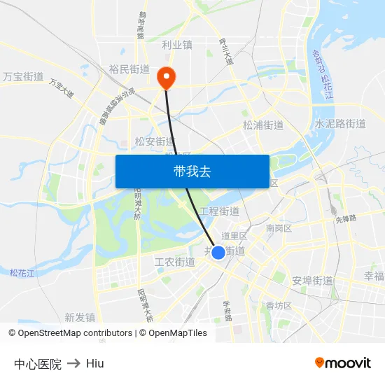 中心医院 to Hiu map