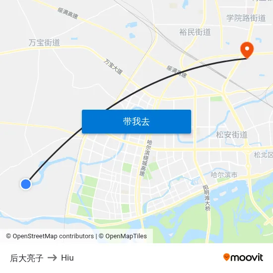 后大亮子 to Hiu map