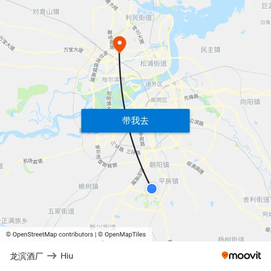 龙滨酒厂 to Hiu map