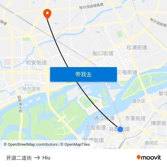 开源二道街 to Hiu map