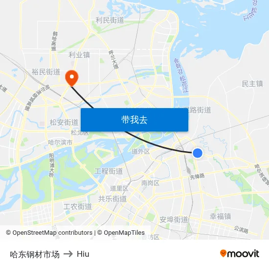 哈东钢材市场 to Hiu map