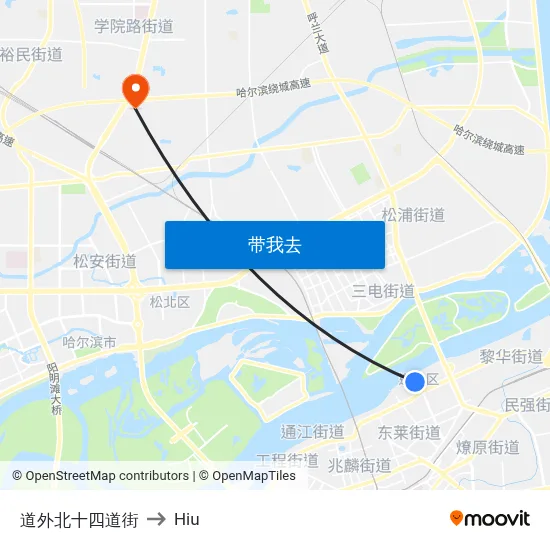 道外北十四道街 to Hiu map