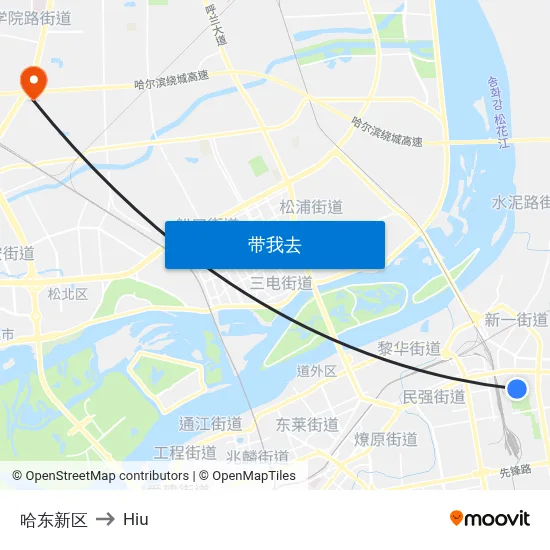 哈东新区 to Hiu map