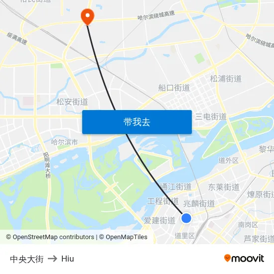 中央大街 to Hiu map