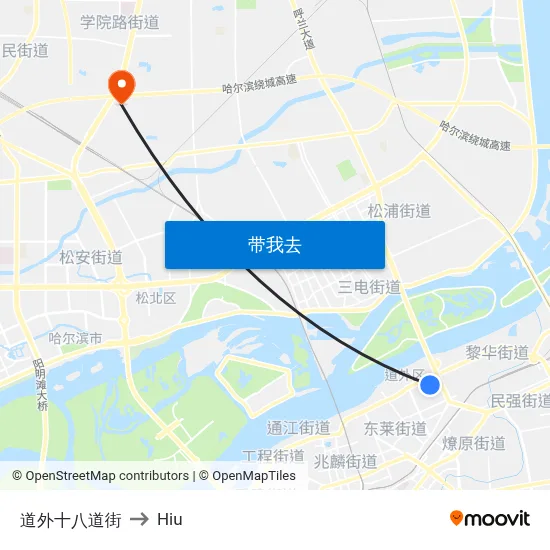 道外十八道街 to Hiu map