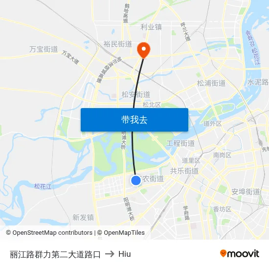 丽江路群力第二大道路口 to Hiu map