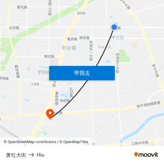萧红大街 to Hiu map