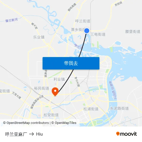 呼兰亚麻厂 to Hiu map