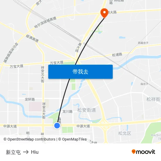 新立屯 to Hiu map