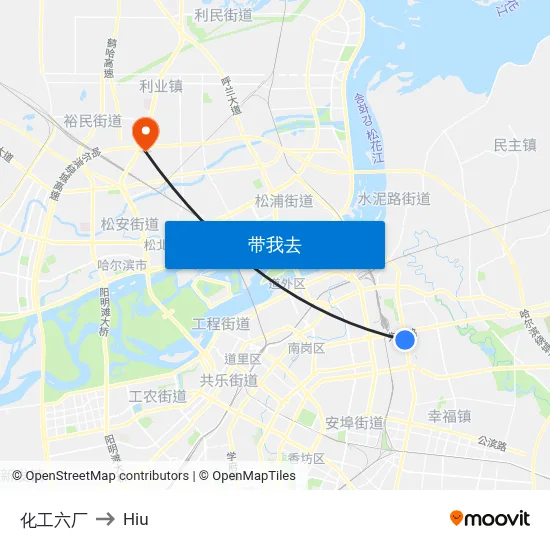 化工六厂 to Hiu map