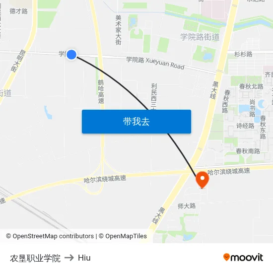 农垦职业学院 to Hiu map