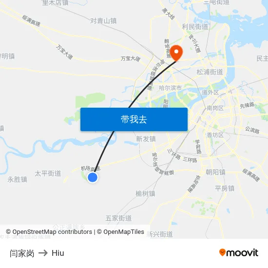 闫家岗 to Hiu map