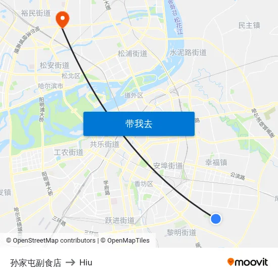 孙家屯副食店 to Hiu map